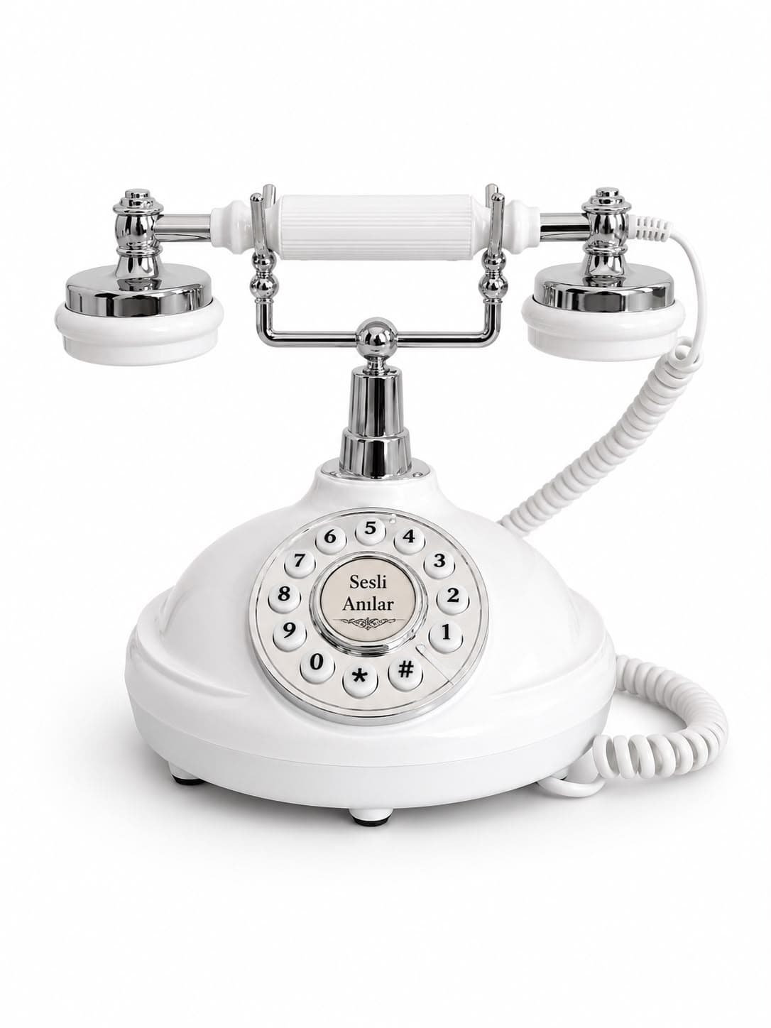 Beyaz vintage antika Sesli Anılar telefonu